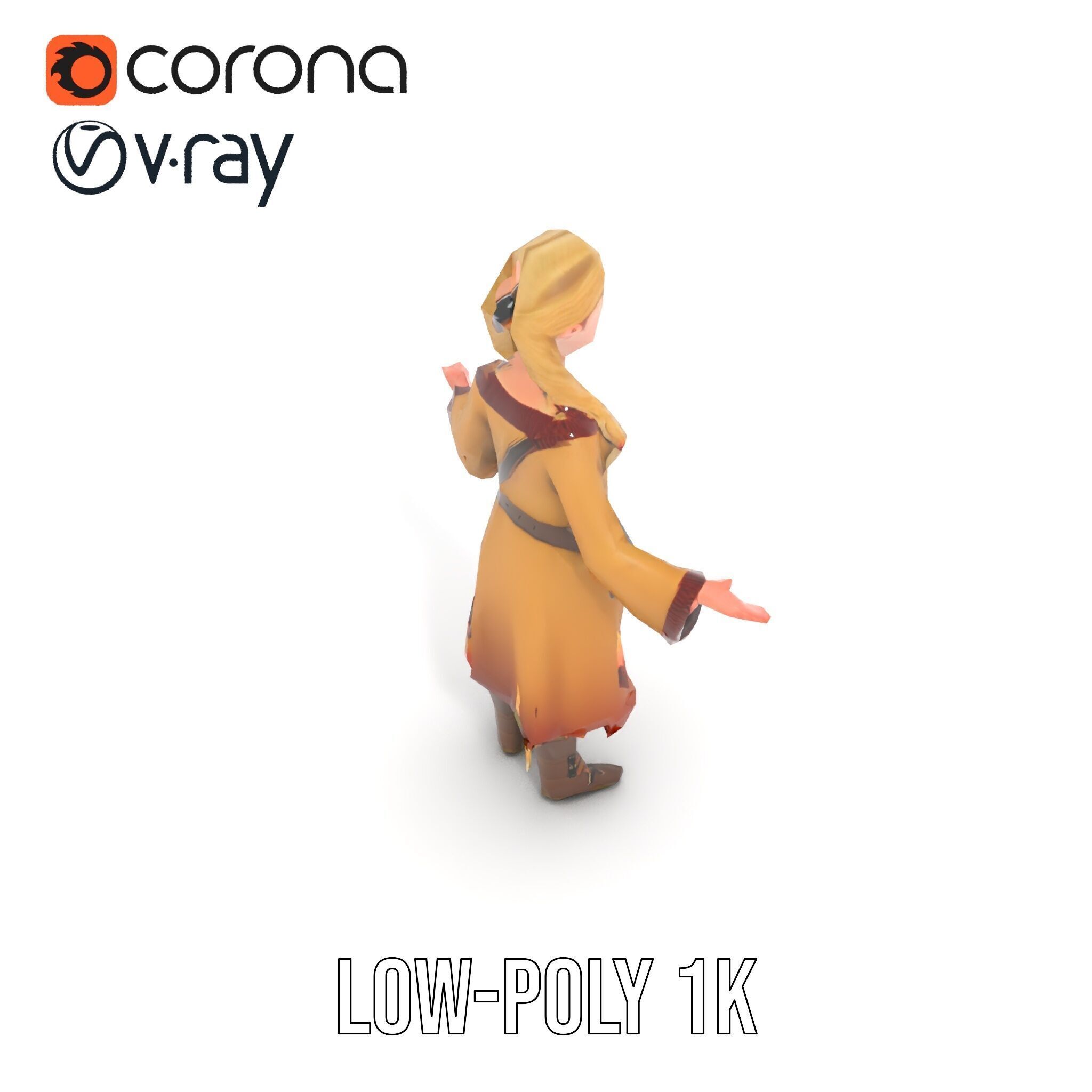 Fantasy Medieval Young Girl Rigged and Animated Character Model Low-poly 3D model_7