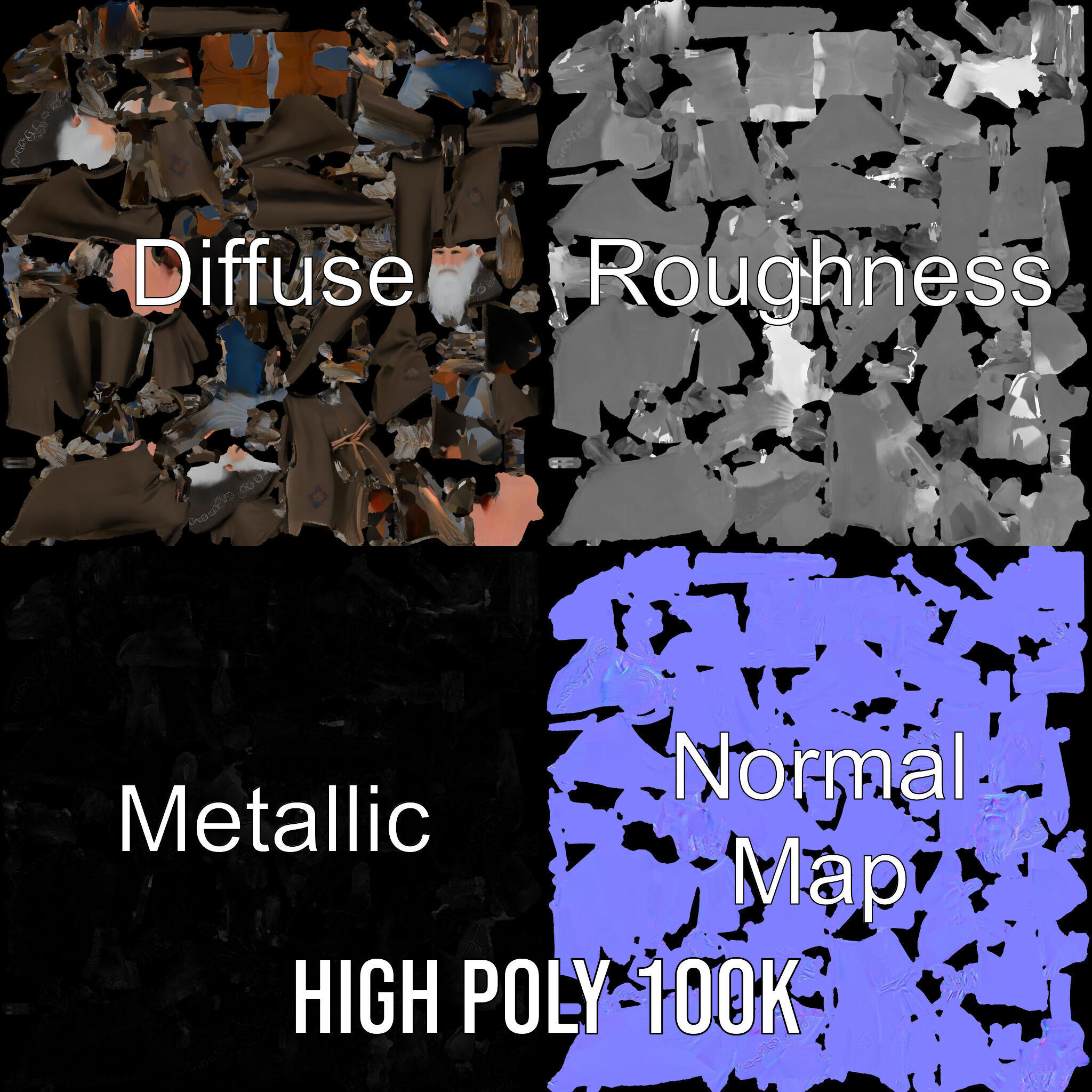 Ancient Wizard Character Model  Rigged and Animated Low-poly 3D model_3