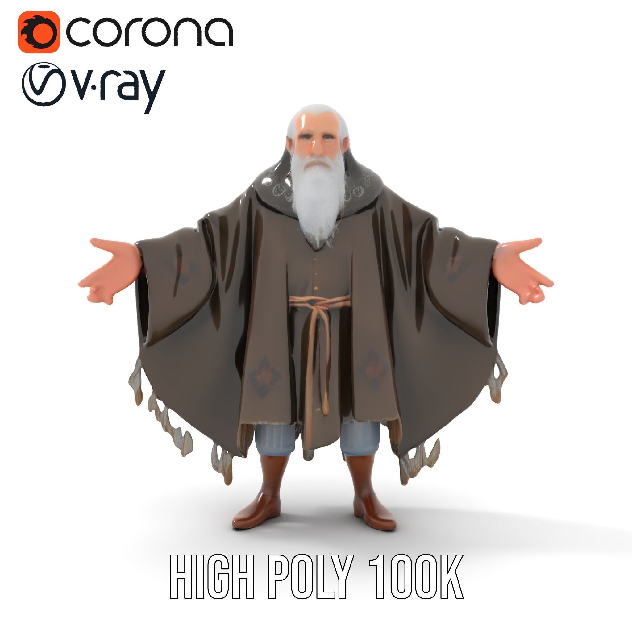 Ancient Wizard Character Model  Rigged and Animated Low-poly 3D model_25