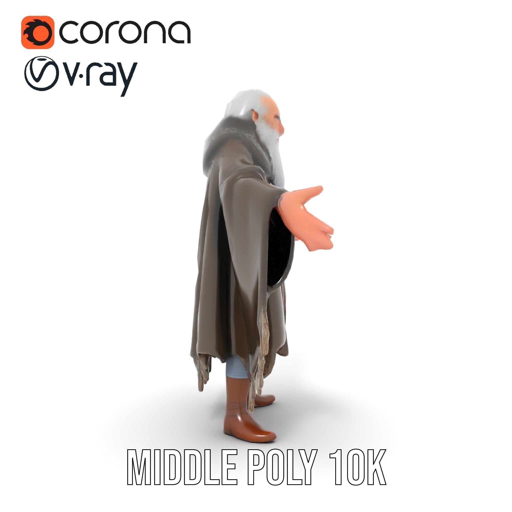 Ancient Wizard Character Model  Rigged and Animated Low-poly 3D model_23