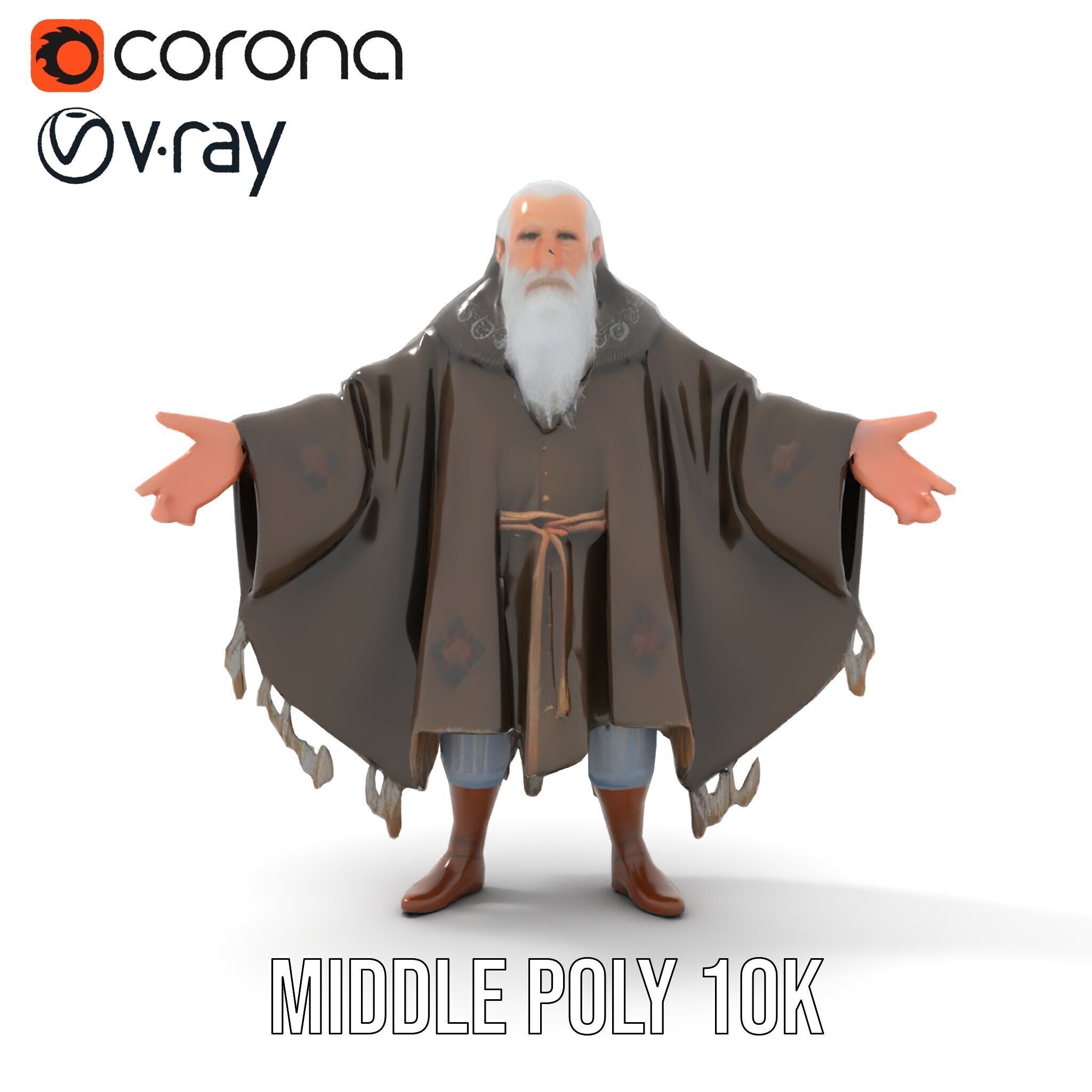 Ancient Wizard Character Model  Rigged and Animated Low-poly 3D model_12