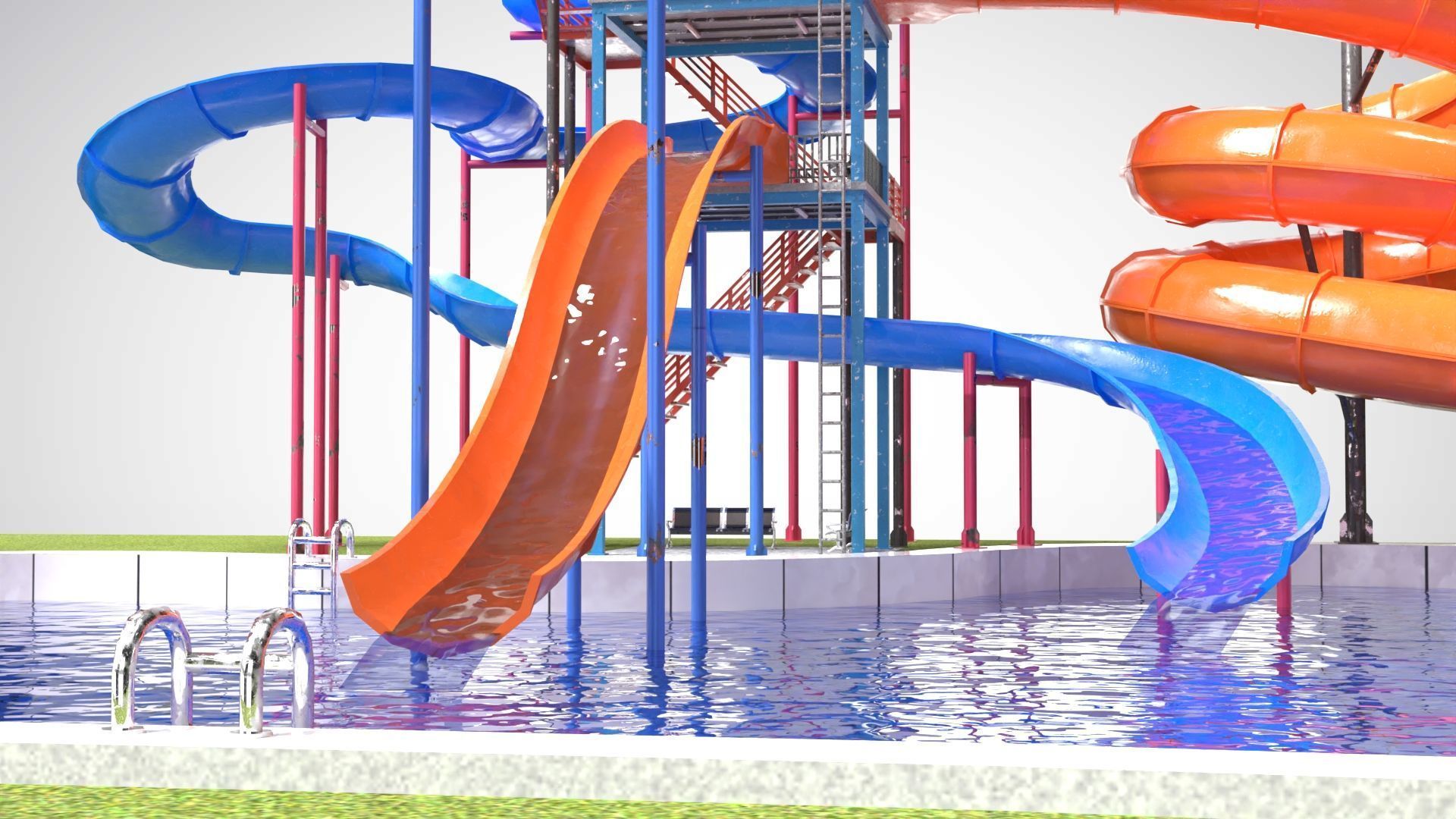 Water Slides Low-poly 3D model_3