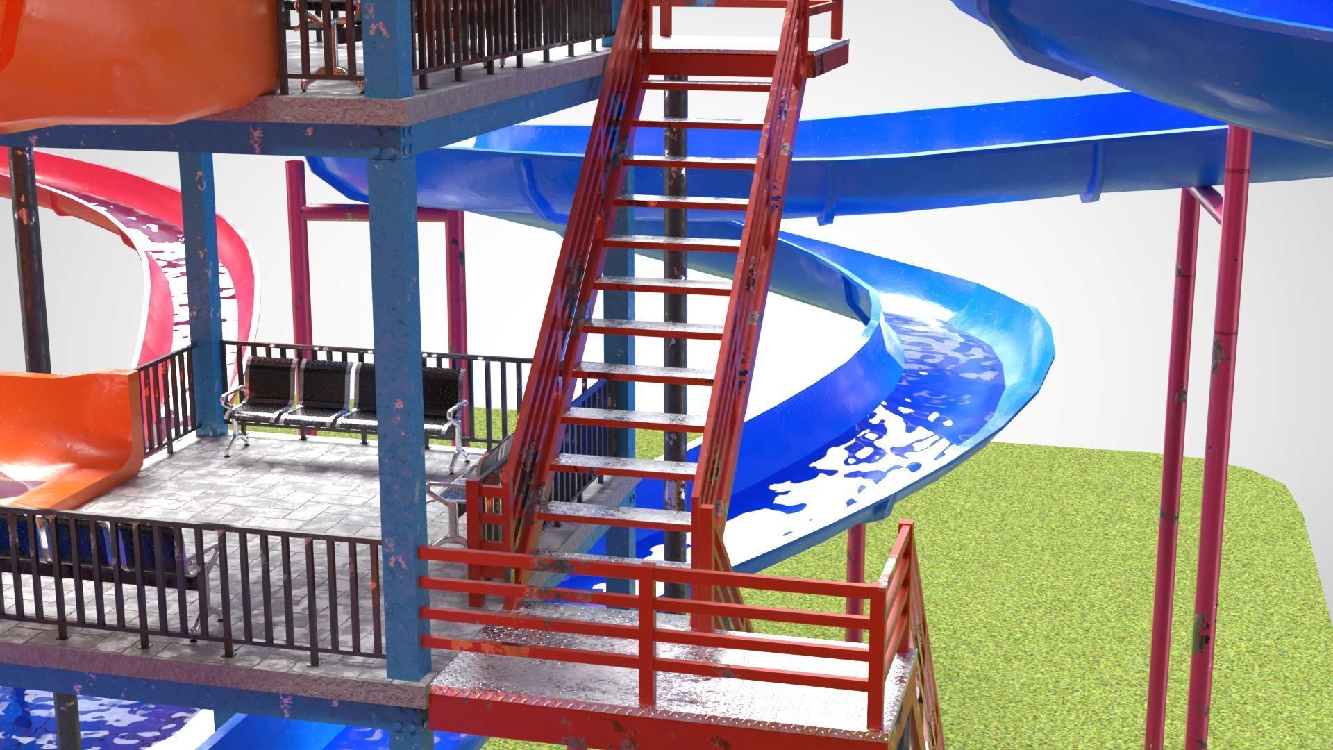 Water Slides Low-poly 3D model_4