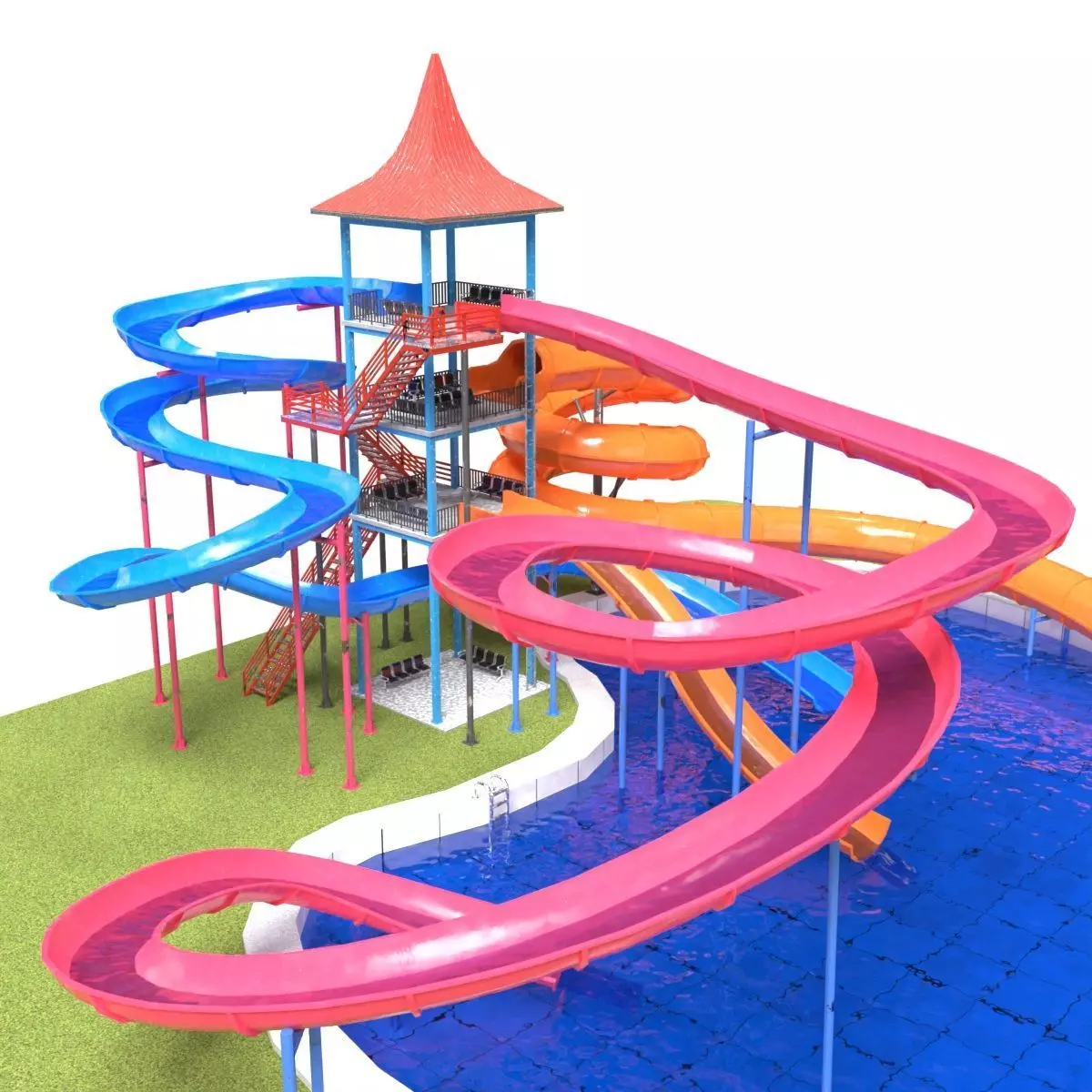Water Slides Low-poly 3D model_0