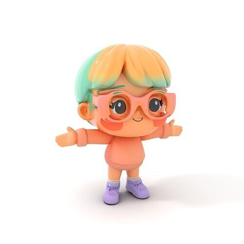 Cute Kid Character with Glasses Rigged and Animated Model Low-poly 3D model