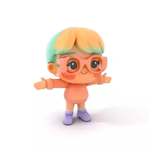 Cute Kid Character with Glasses Rigged and Animated Model