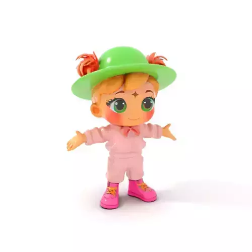 Charming Cartoon Kid in Green Hat Rigged and Animated