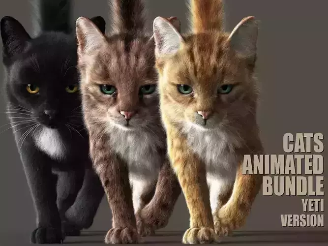 CATS BUNDLE ANIMATED  YETI VERSION 3D Model Collection