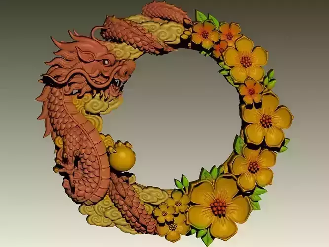Dragon and Flower Wreath 3D print model