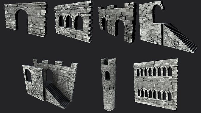 Old Castle Ruins Pack Low-poly 3D model