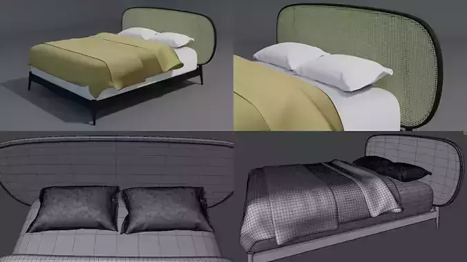 Modern Bed with Net-Texture Headboard