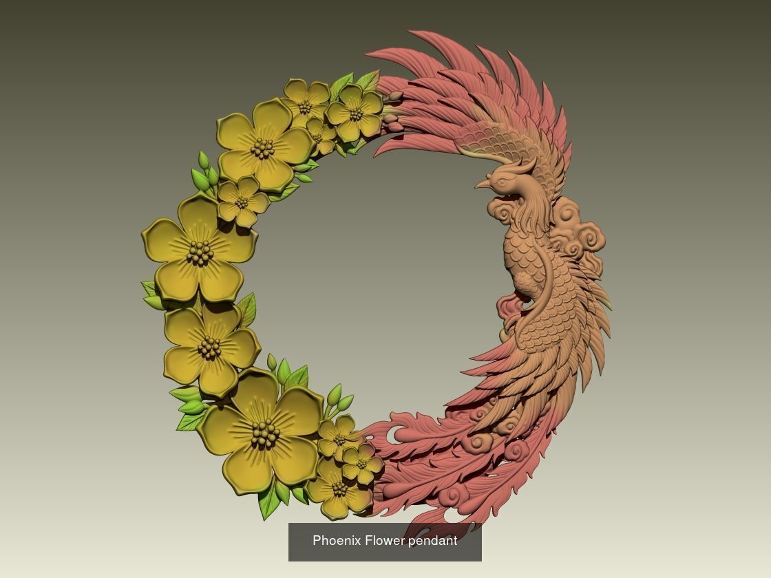 dragon phoenix with flowers 3D Model Collection_2