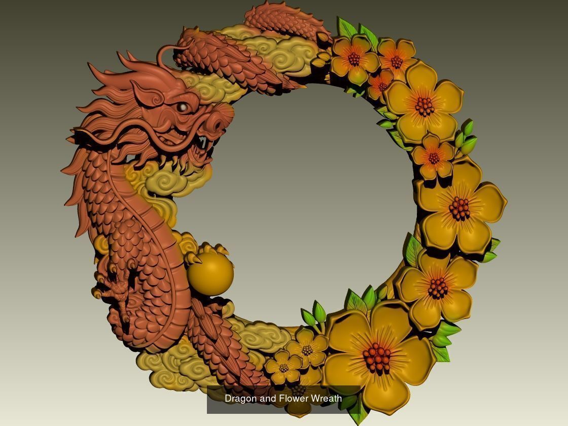 dragon phoenix with flowers 3D Model Collection_1