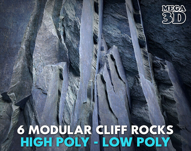 6 Modular Sharp Cliffs - 250712 Low-poly 3D model