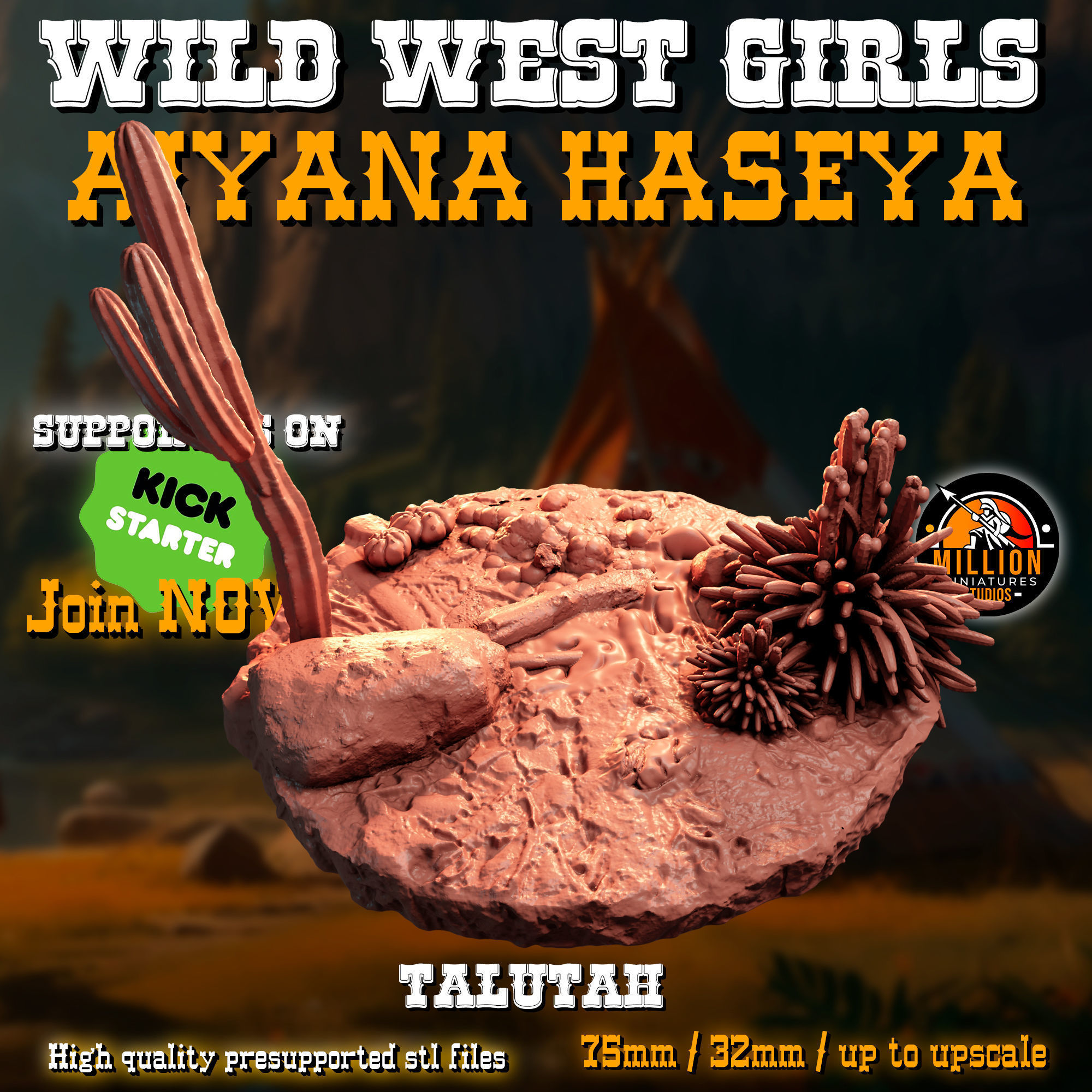 Aiyana Haseya 32mm Nude STL Miniature Base Bison 3D print model_2