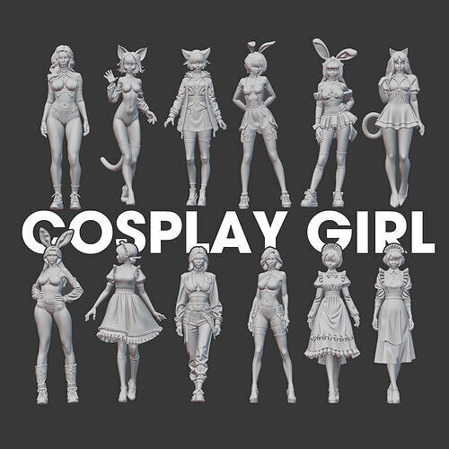 Cosplay girl figure for diorma 3D print model