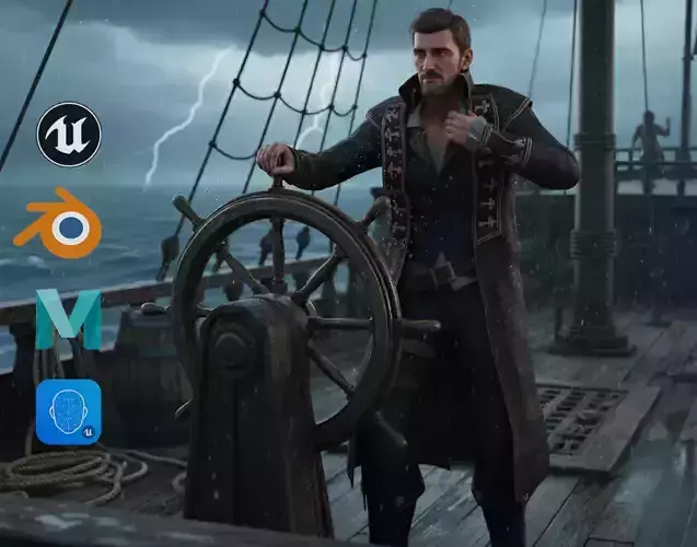 Fantasy Pirate Sorcerer Toon Character Rigged Low-poly 3D model