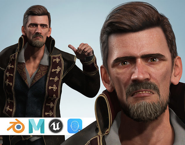 Fantasy Pirate Sorcerer Toon Character Rigged Low-poly 3D model