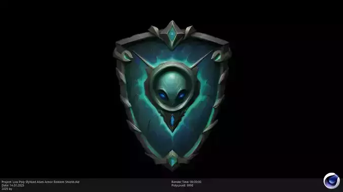 Low Poly Stylized Alien Armor Emblem Shield