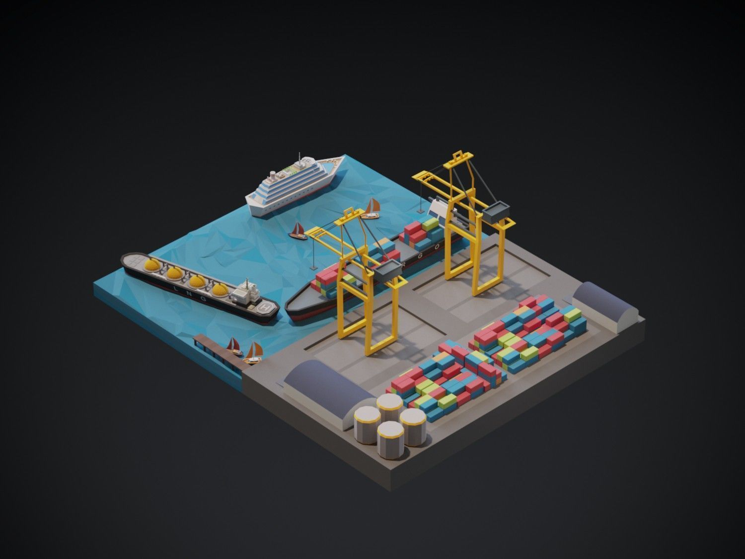 Port 3d model Low-poly 3D model_4