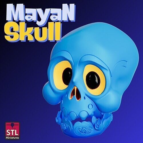 Jungle Skull STL File Cartoon Mayan Inspired Skull 3D print model