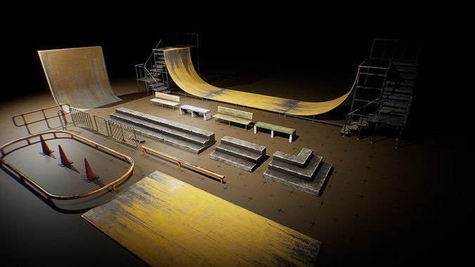 Skate Park Props Set  Low-poly 3D model