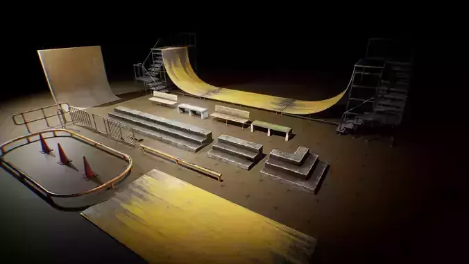 Skate Park Props Set Low-poly 3D model