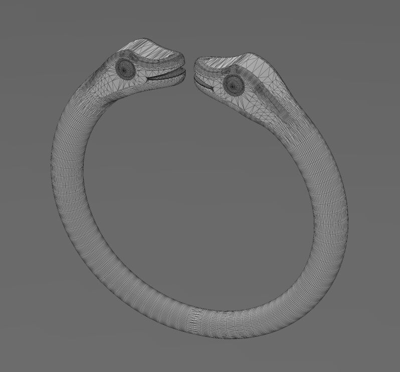 Double serpent head carving cuff bracelet bangle 3D print model_13
