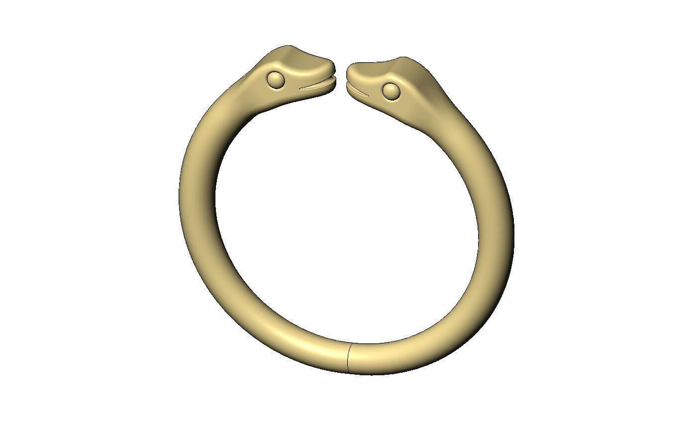 Double serpent head carving cuff bracelet bangle 3D print model_6