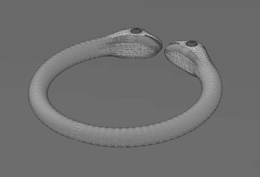 Double serpent head carving cuff bracelet bangle 3D print model_14