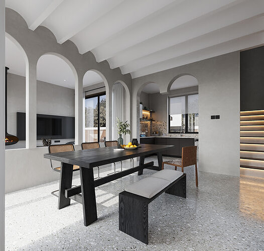 Living room dining room and bedroom