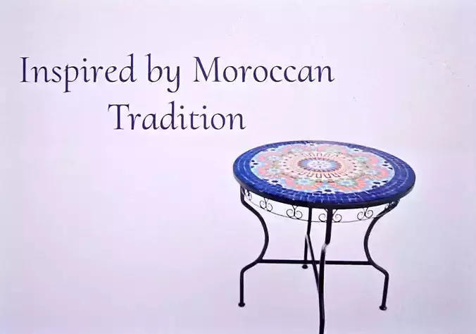 Moroccan Mosaic Round Table Outdoor and Indoor Metal Frame Decor