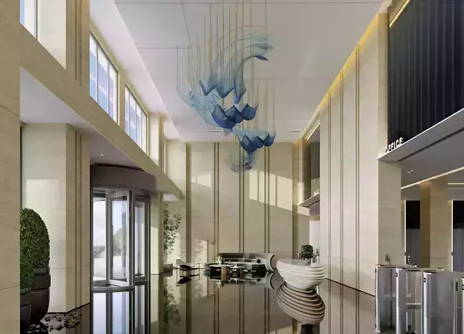 Modern reception lobby Interior scene