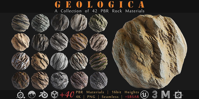 GEOLOGICA - 42 Procedural Rock Materials - SBSAR Files Included Texture