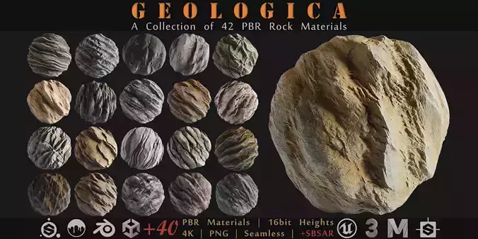 GEOLOGICA - 42 Procedural Rock Materials - SBSAR Files Included Texture