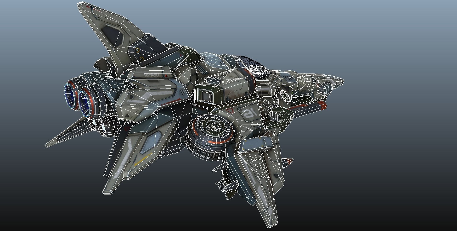 Interceptor Spaceship - game model  Low-poly 3D model_47
