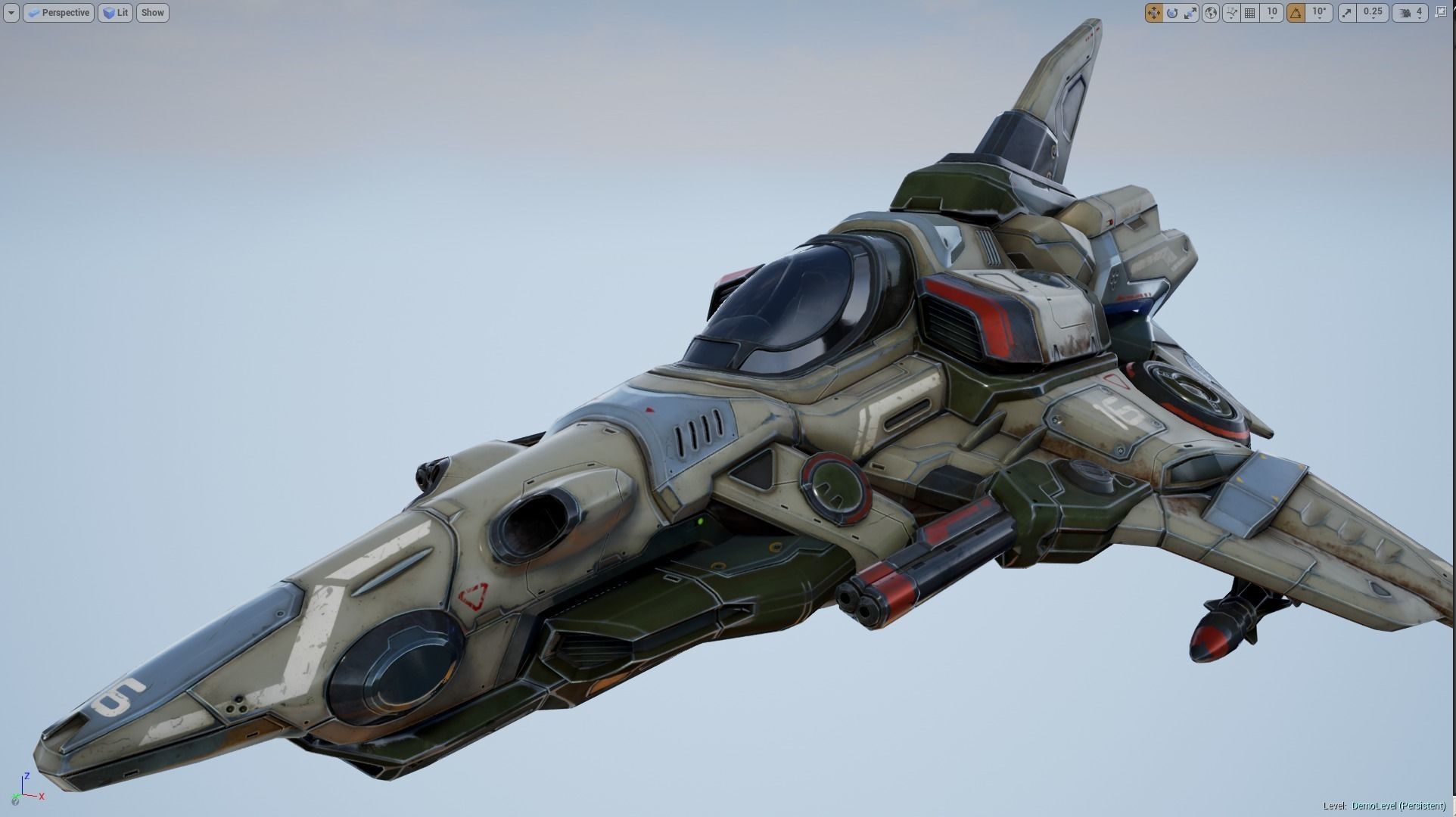 Interceptor Spaceship - game model  Low-poly 3D model_7