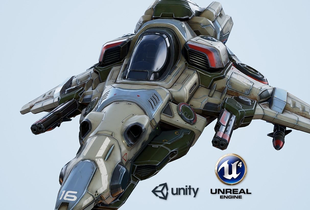 Interceptor Spaceship - game model  Low-poly 3D model_0