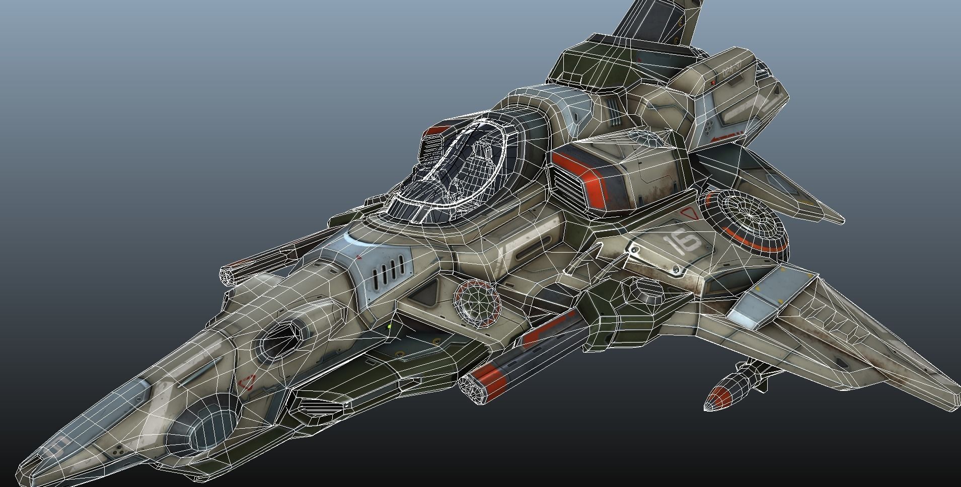 Interceptor Spaceship - game model  Low-poly 3D model_45