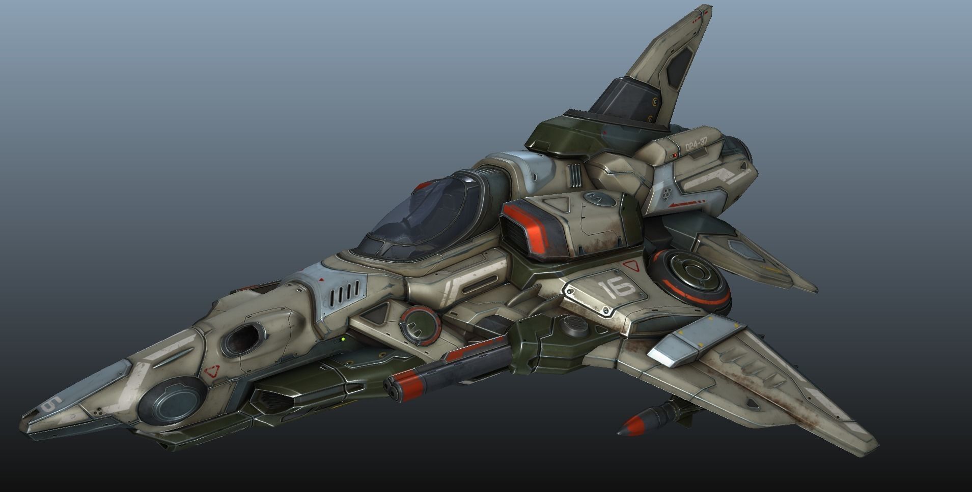 Interceptor Spaceship - game model  Low-poly 3D model_28