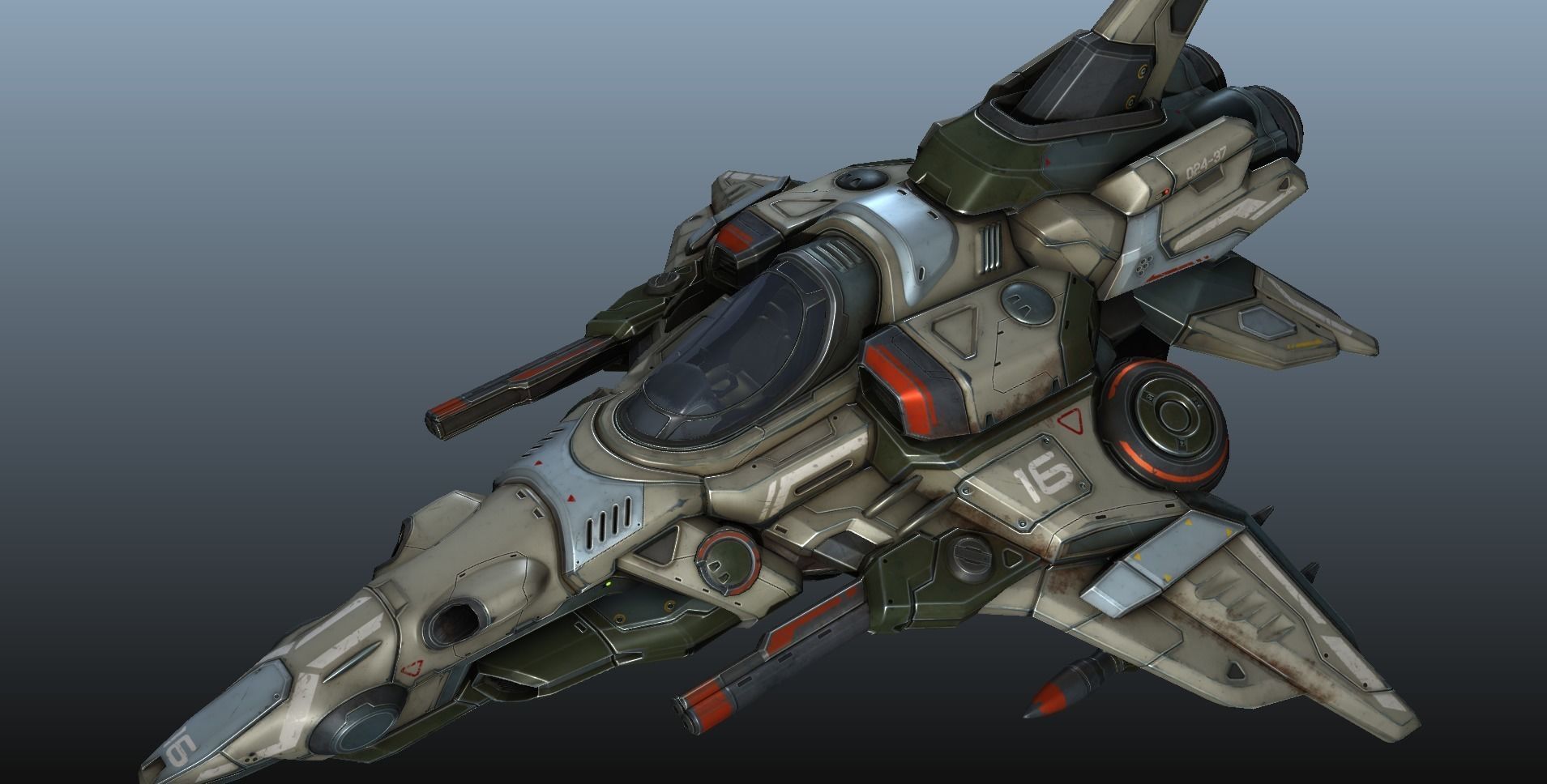 Interceptor Spaceship - game model  Low-poly 3D model_34