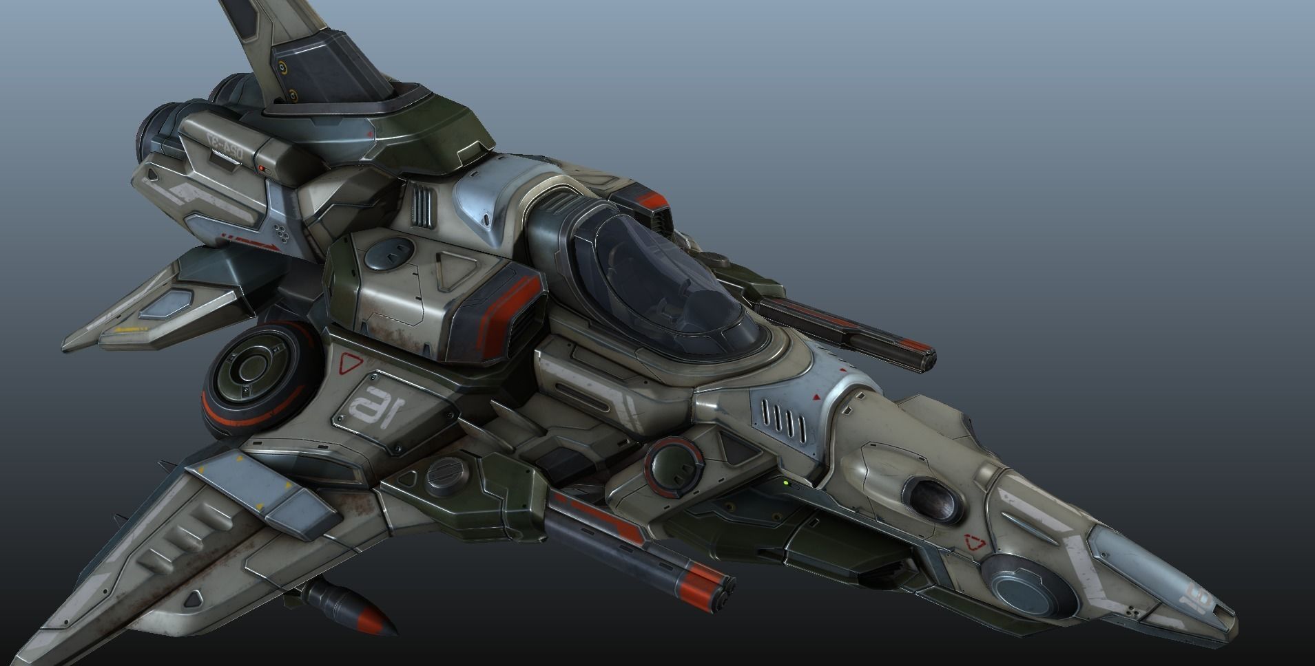 Interceptor Spaceship - game model  Low-poly 3D model_38