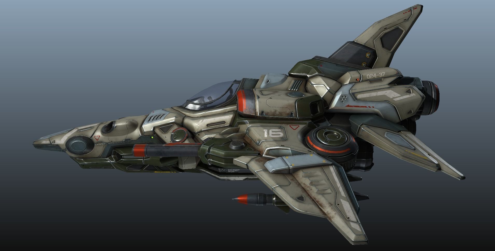 Interceptor Spaceship - game model  Low-poly 3D model_33