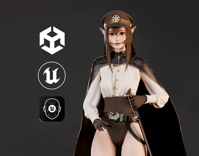 Lyanna - Steampunk Commander Elf Girl - Game Ready Low-poly 3D model