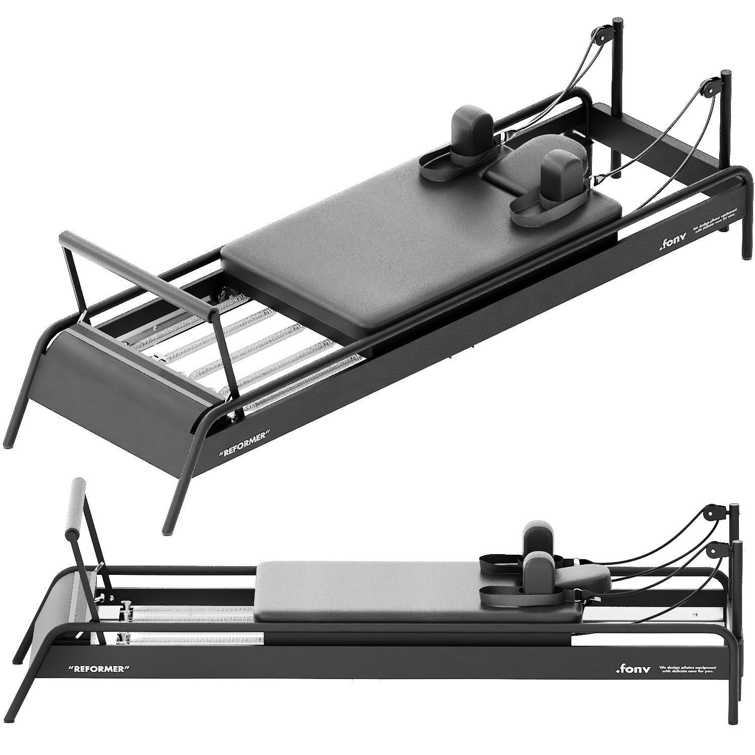 pilates exercise machine fonv reformer professional black 3D model_2