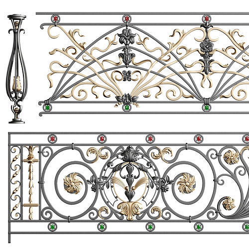 Decorative Wrought Iron Railing 3D Model  3D model
