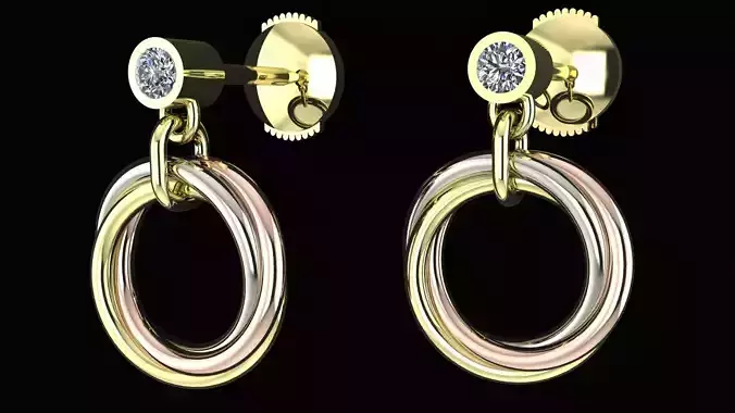 Trinity earrings  brilliant-cut diamonds 3d printing model 3D print model