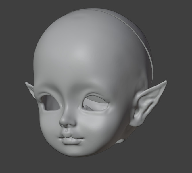 3d digital file baby elf head with horizontal ears for bjd doll 3D print model_1