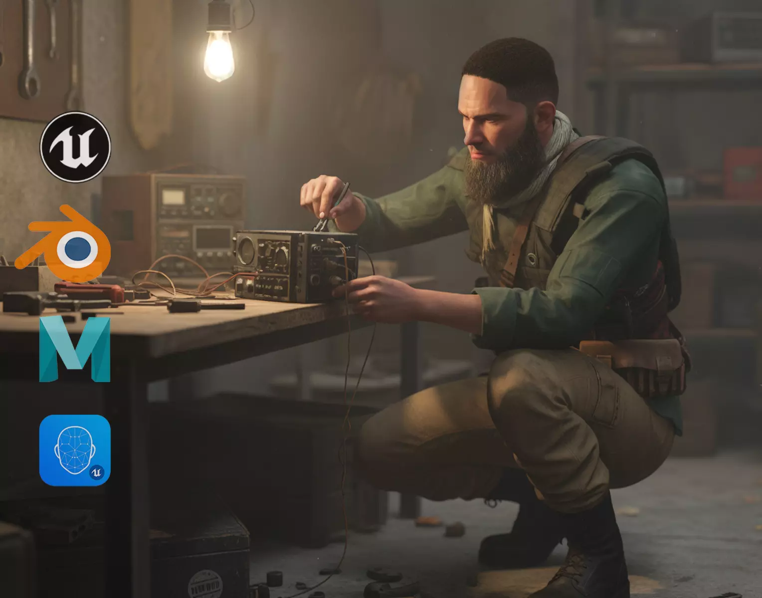 Rugged Mercenary Soldier Realistic Male terroriste Character Low-poly 3D model_0