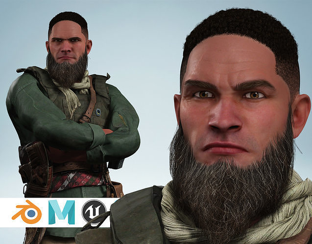 Rugged Mercenary Soldier Realistic Male terroriste Character Low-poly 3D model